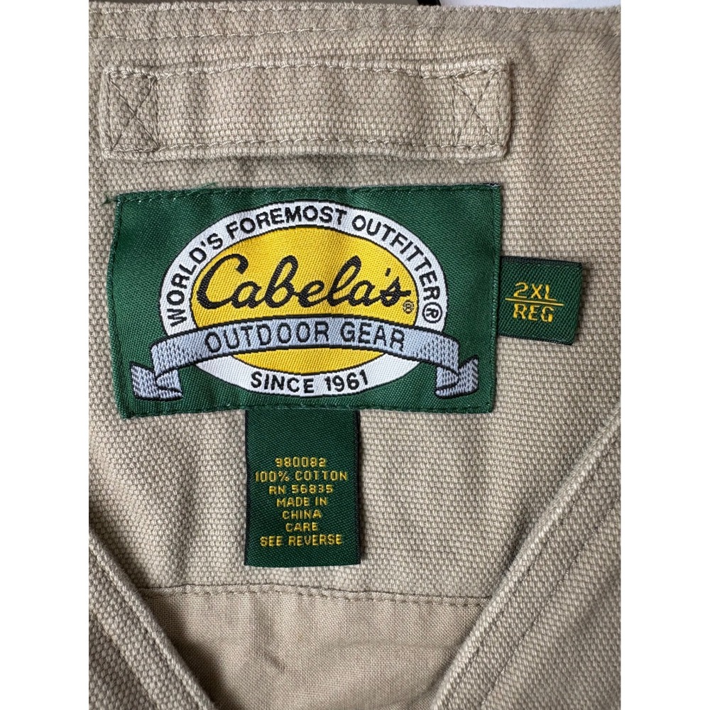 Cabelas Outdoor Gear Mens 2XL Khaki Cotton Canvas Utility Cargo Fishing Vest - Picture 6 of 7